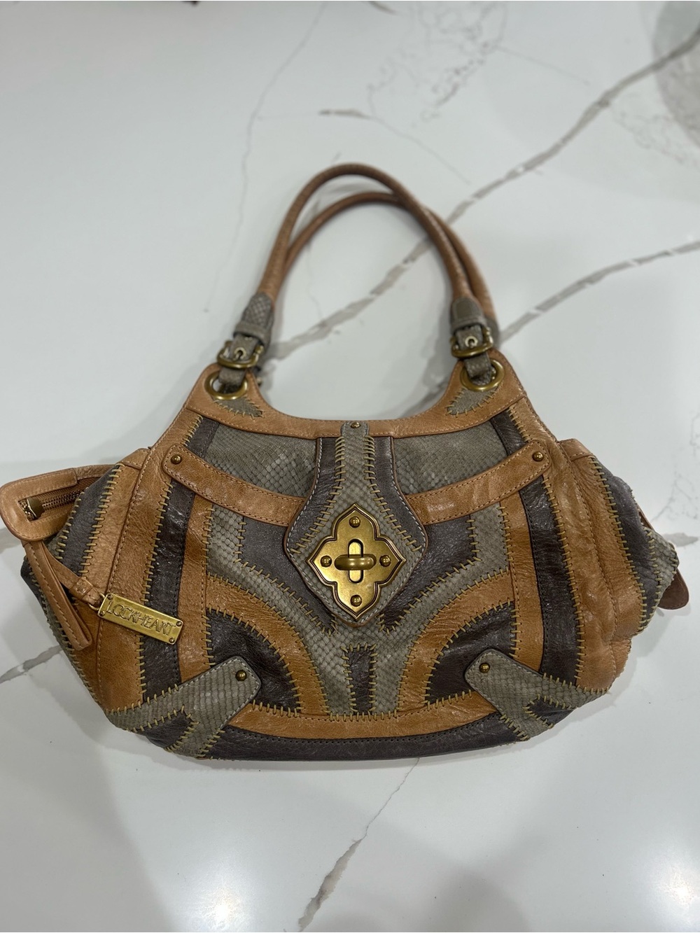 Lockheart RARE Two-Tone Brown & Gray Leather Patchwork Shoulder Bag